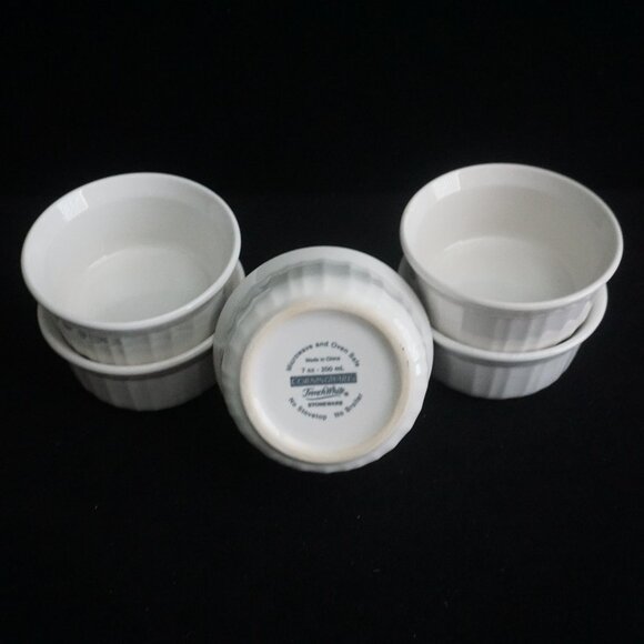 Corning Ware French White Set of 5 Ramekins Vintage Stoneware 7 oz - Picture 5 of 9